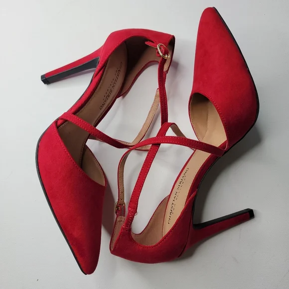 Christian Siriano Red Suede Pumps Size 9 - Picture 3 of 8